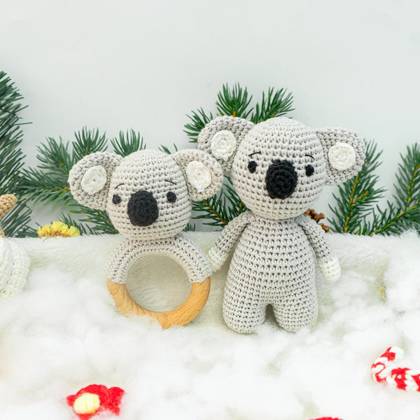 Handmade: Cotton Knit Sensory Koala Duo. Engaging Exploration for Little Ones